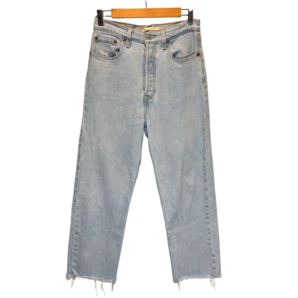 Levi's Premium Ribcage Straight Ankle Light Wash Raw Hem Jeans - size 28
